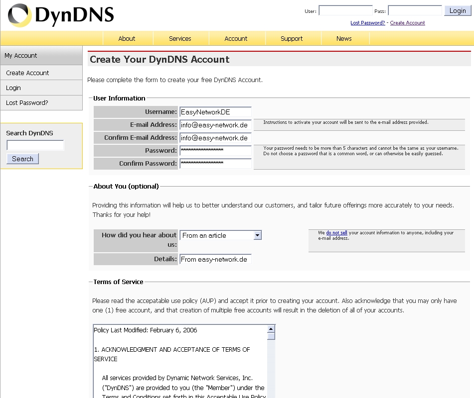 DynDNS Registrierung