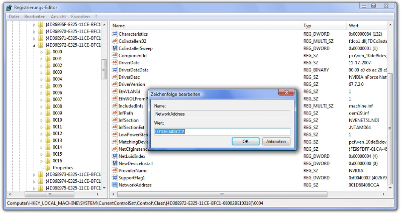 Mac Adresse ndern ber die Registry