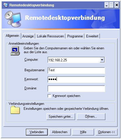 Remote Desktop Verbindung