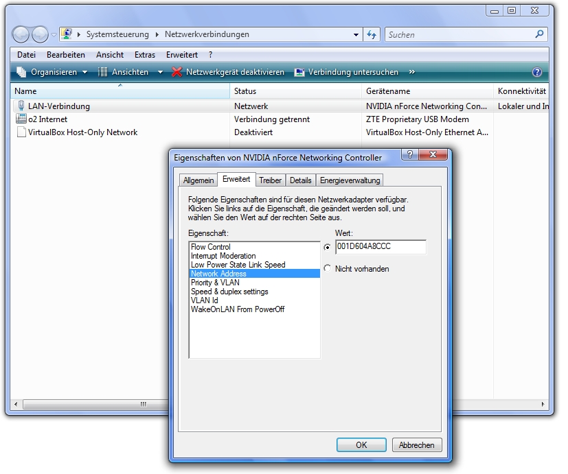 Mac Adresse ndern ber Eigenschaften der Netzwerkkarte unter Windows